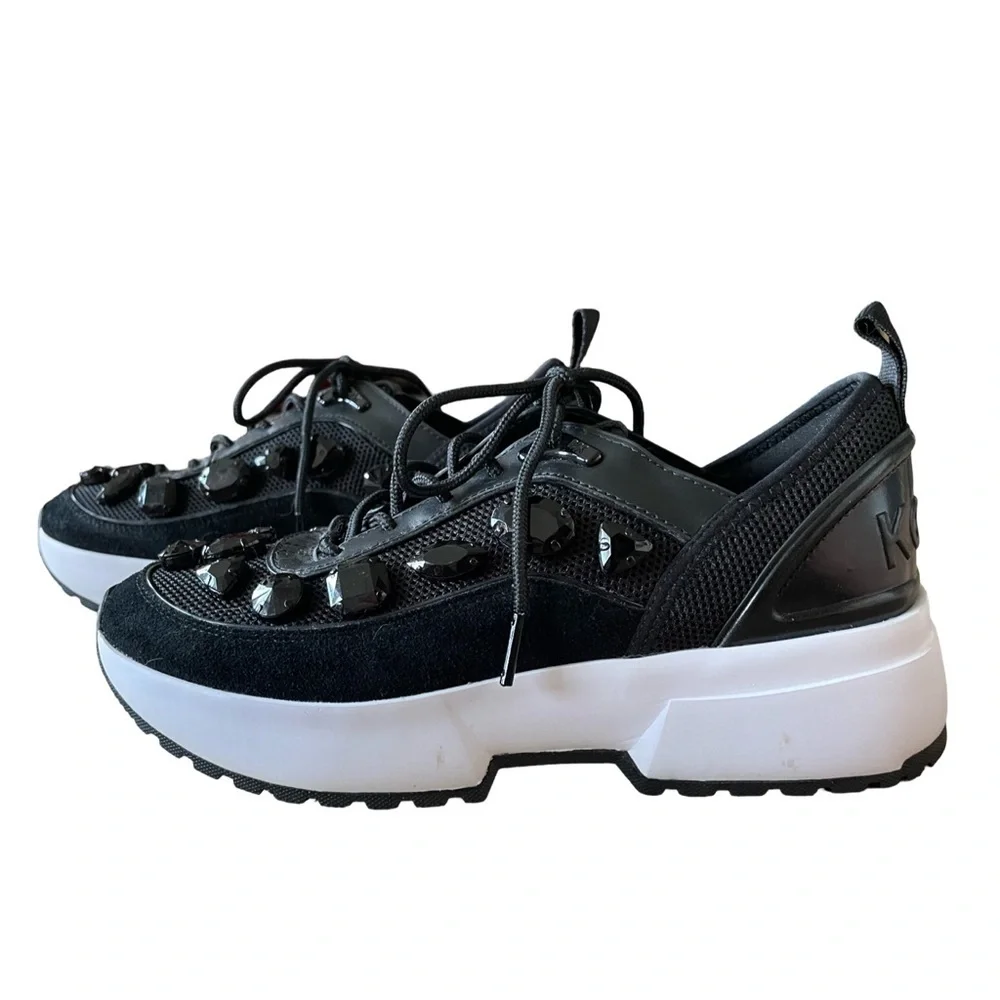 Michael Kors Chaplin Jewel Embellished Mesh and Leather Trainer